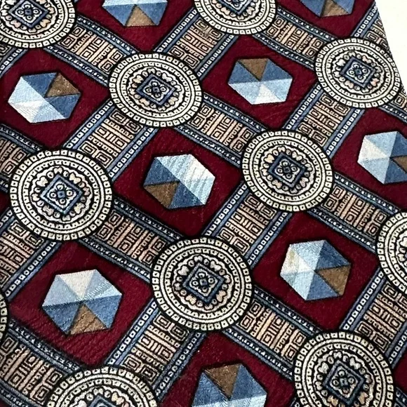 Givenchy Vintage Burgundy and Blue Geometric Tie